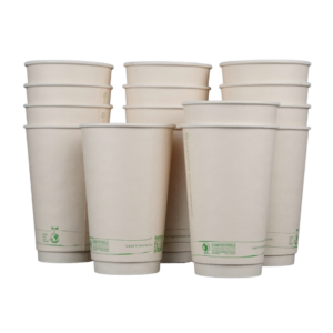 16oz Plastic-free disposable cups by Living Balance. 90 cups with Integrated Sleeves. Best alternatives to plastic cups.